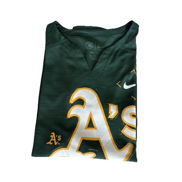 Nike Oakland Athletics V Neck Dark Green DRI-FIT Shirt Size Women's Medium - Picture 7 of 8